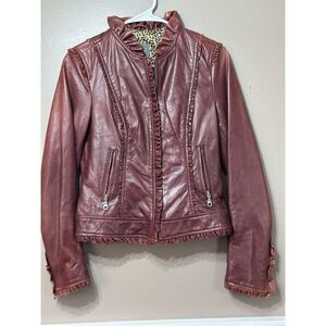 Kenna- T Frill Collar Y2K 90's Burgundy  100% Leather Jacket Women's Medium